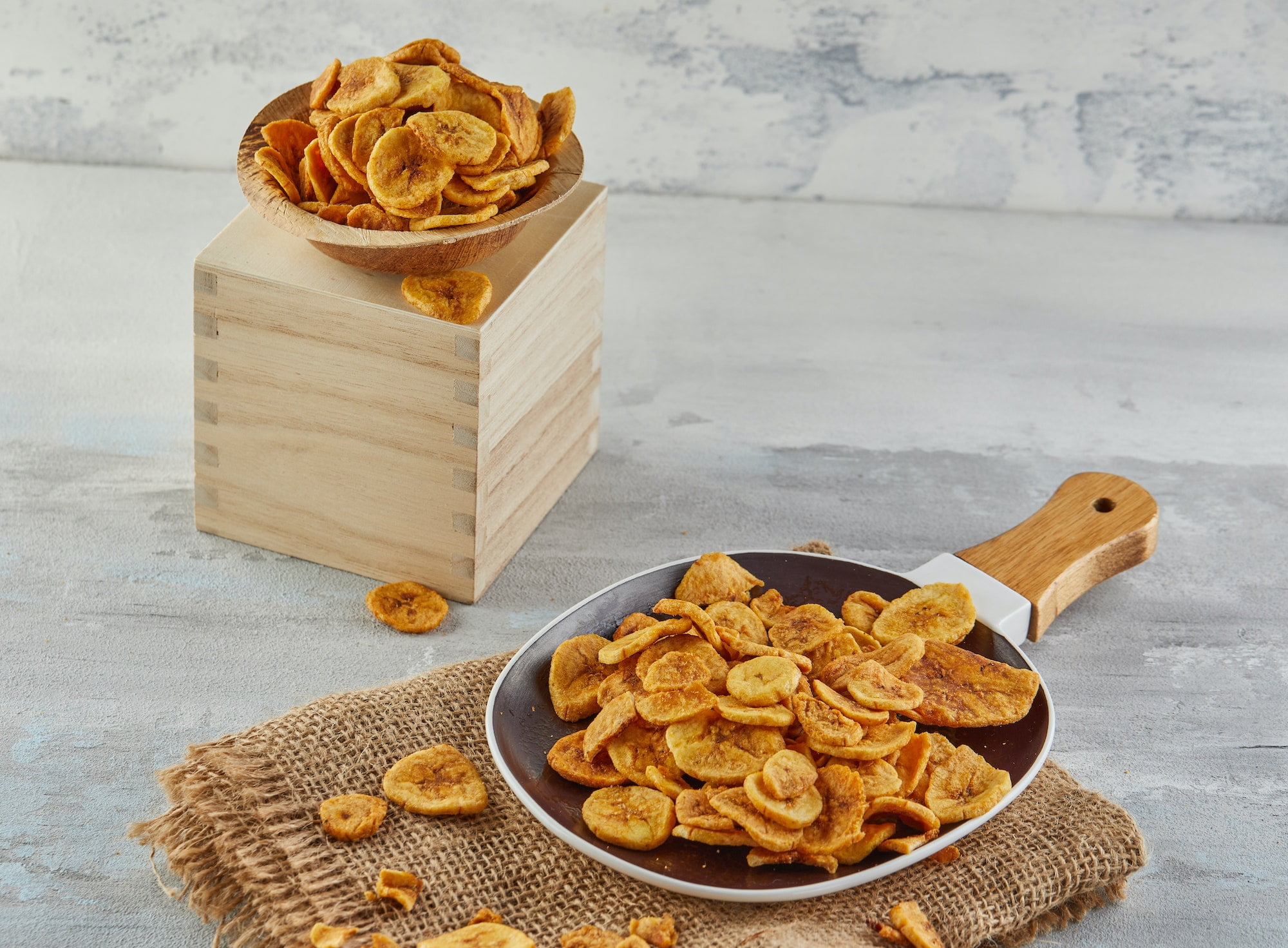 Banana chips healthy food, dry fruit and healthy vegetable chips, healthy vegan snacks